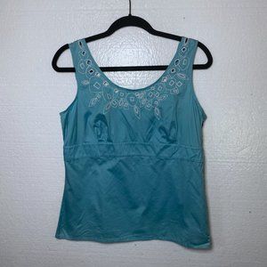 LOFT Womens Size 12 Blue Teal Eyelet Lace Embroidered Tank Top 100% Cotton